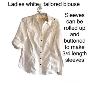 Ladies medium white, tailored long sleeved,  versatile 100% cotton blouse